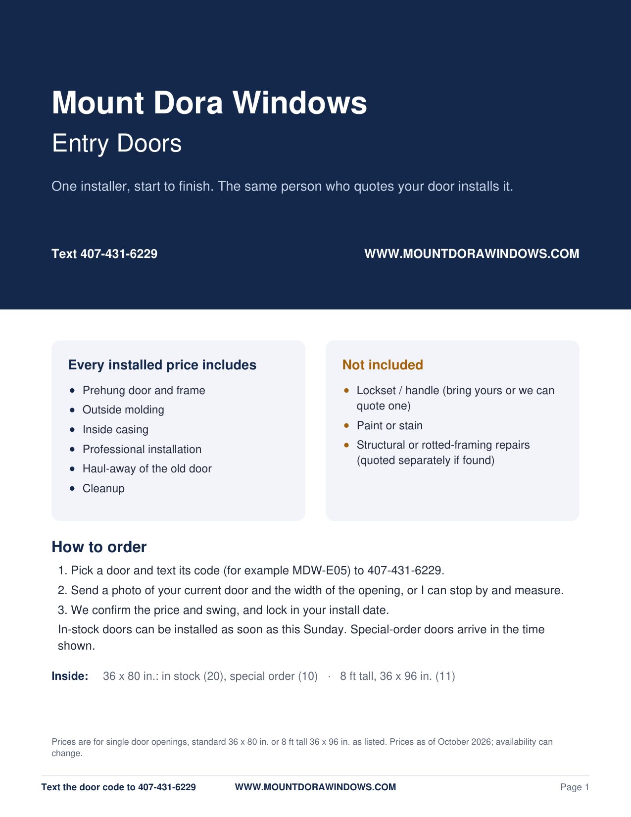 Mount Dora Windows entry doors catalog page 1