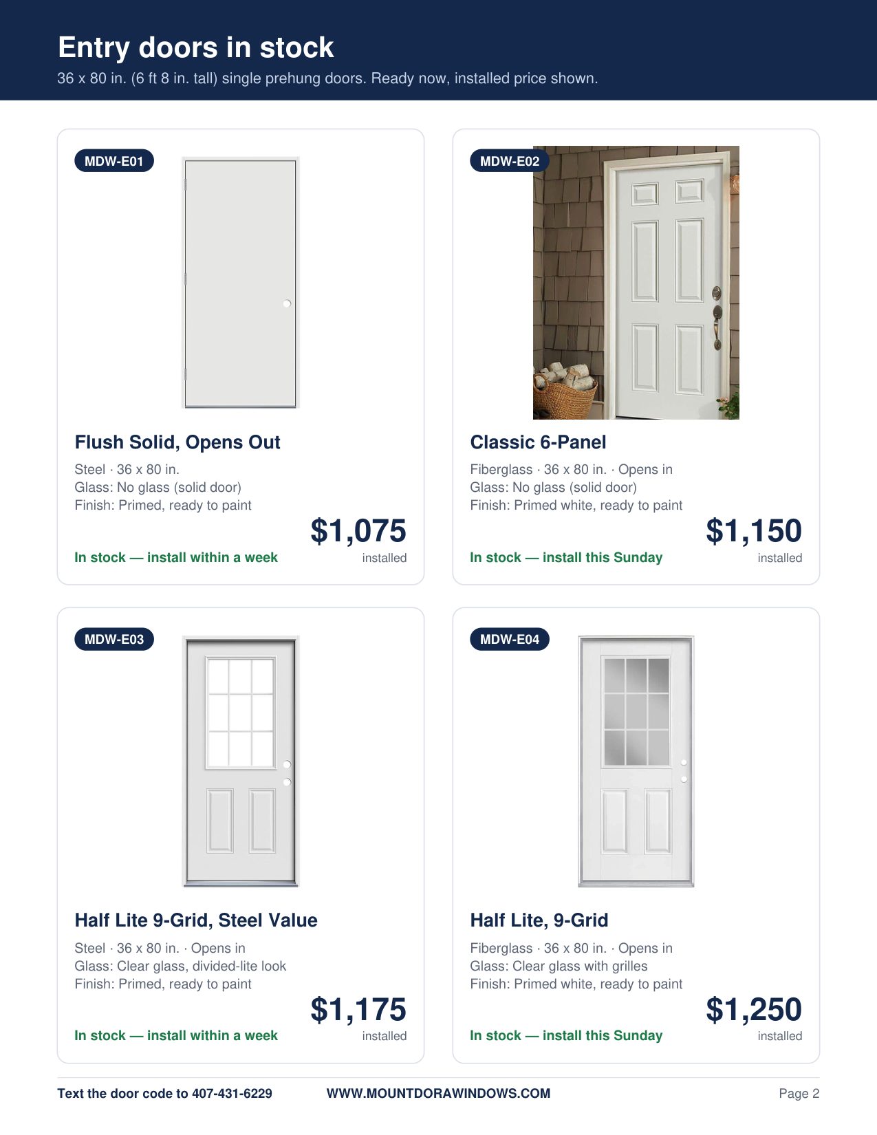 Mount Dora Windows entry doors catalog page 2
