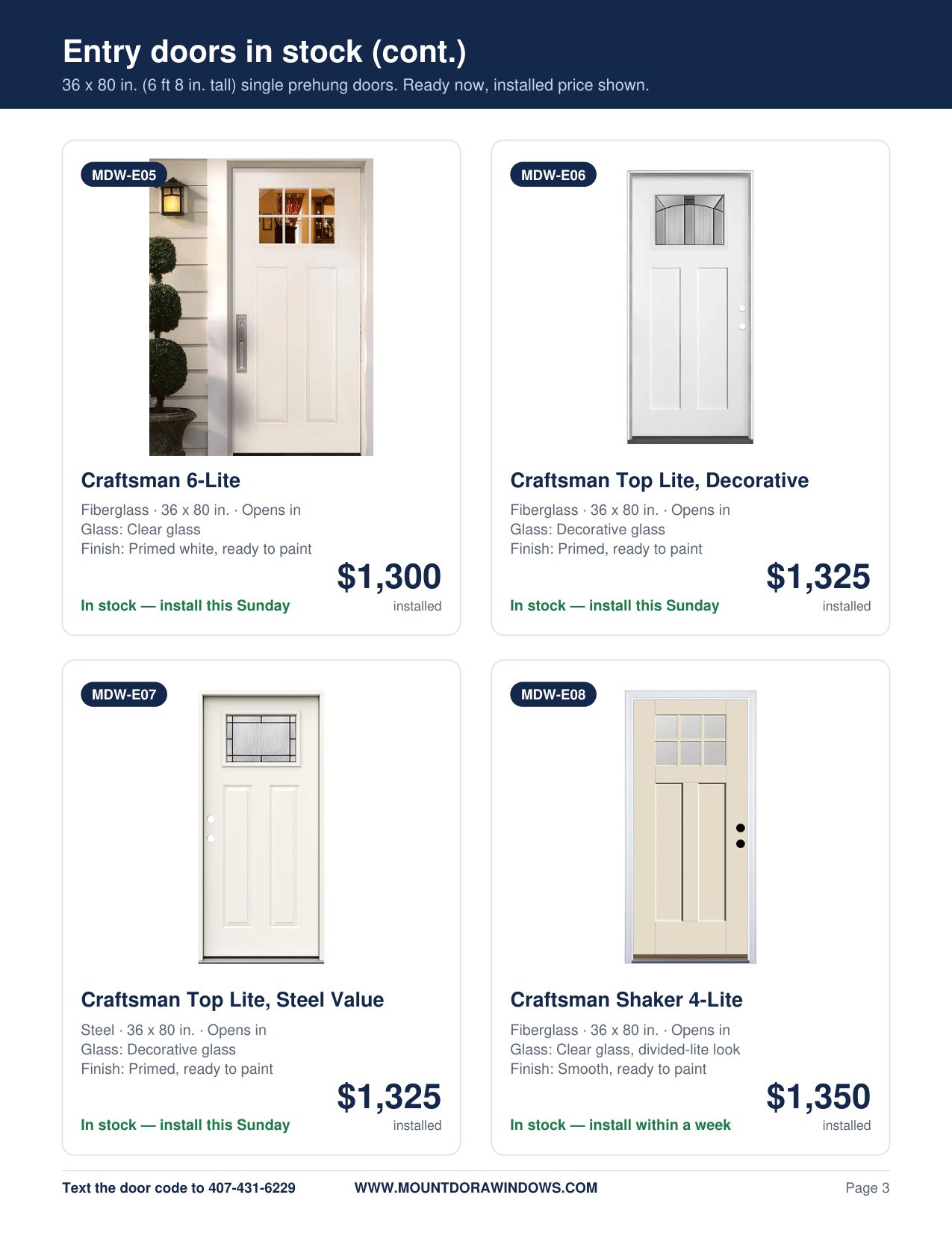Mount Dora Windows entry doors catalog page 3
