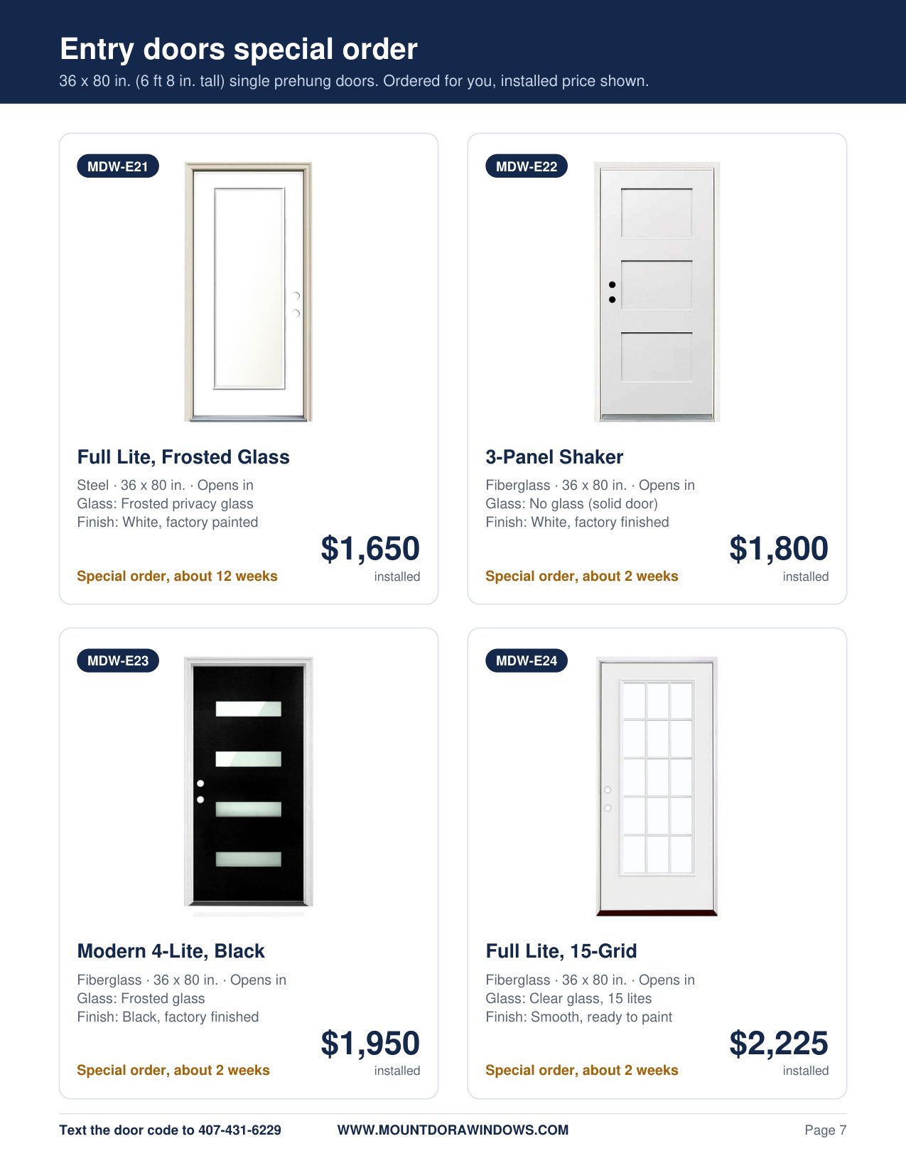 Mount Dora Windows entry doors catalog page 7