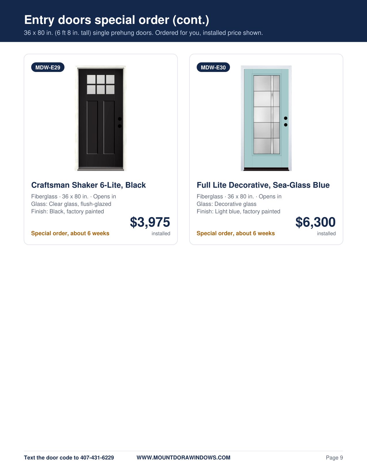 Mount Dora Windows entry doors catalog page 9