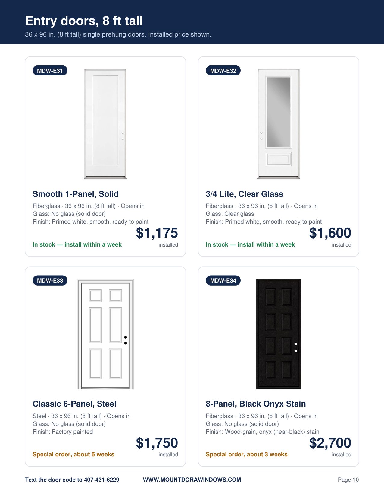 Mount Dora Windows entry doors catalog page 10