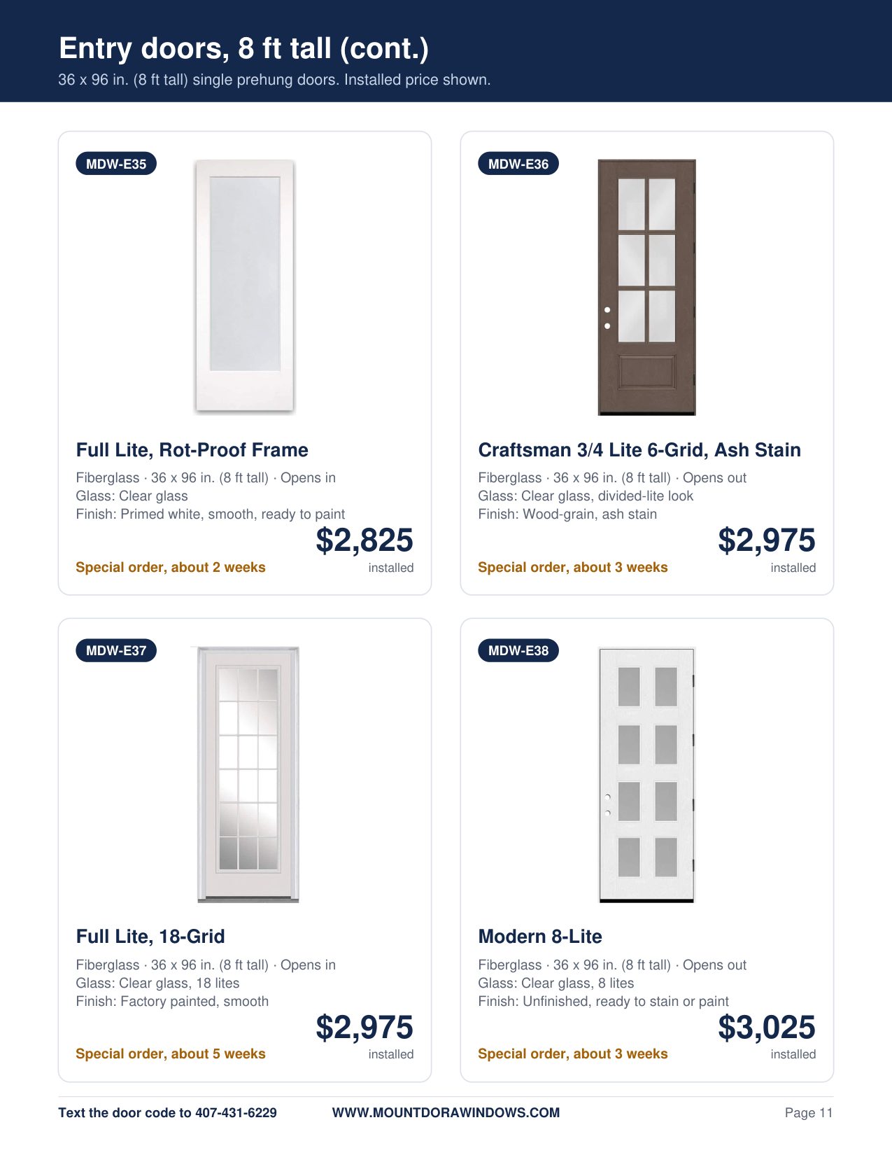 Mount Dora Windows entry doors catalog page 11