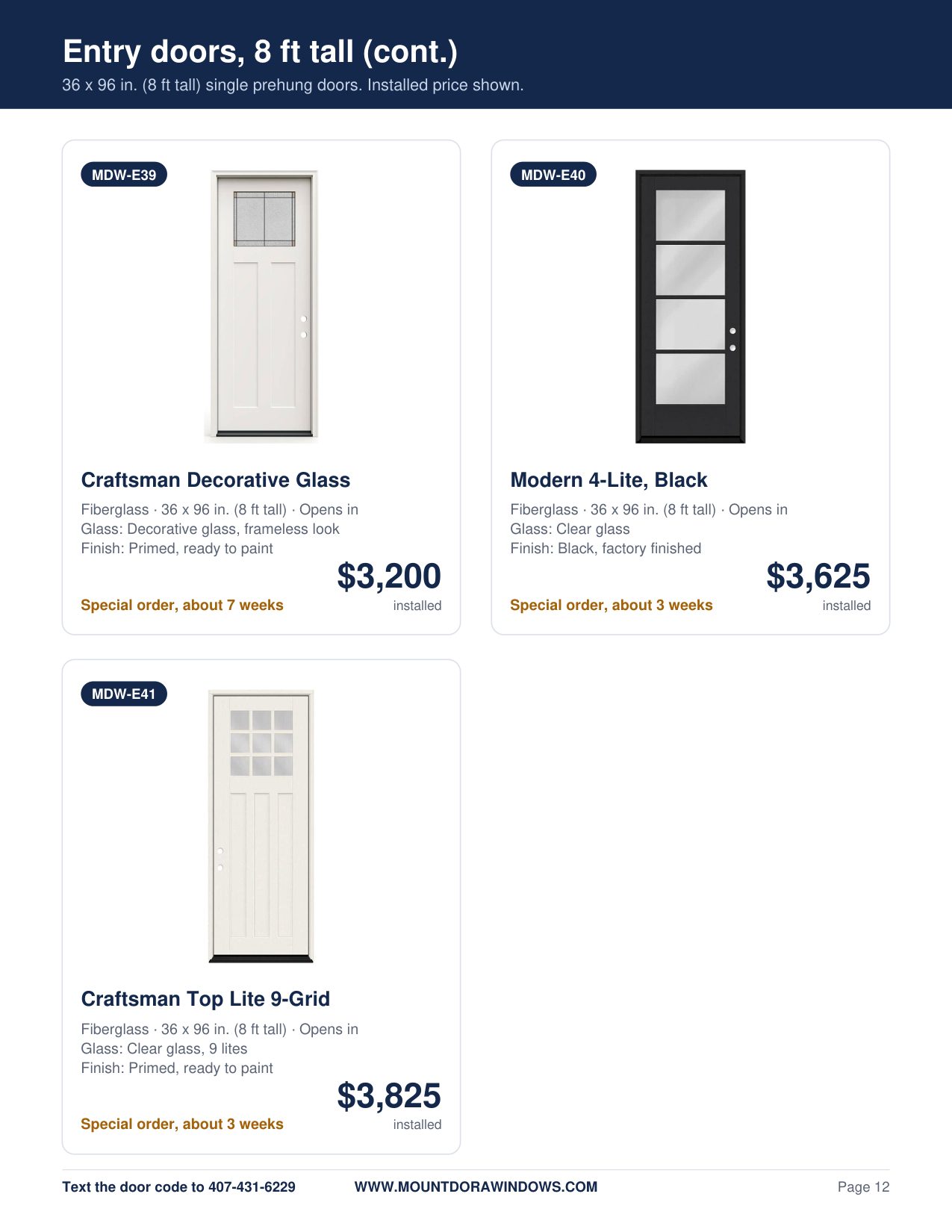 Mount Dora Windows entry doors catalog page 12
