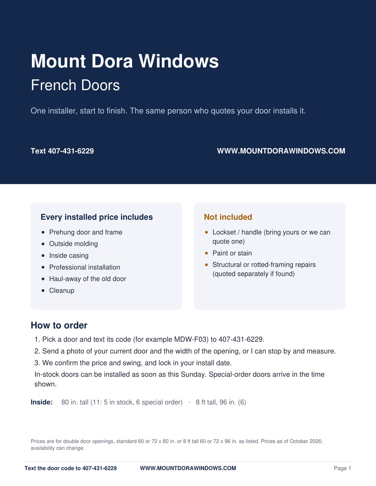 Mount Dora Windows french doors catalog page 1