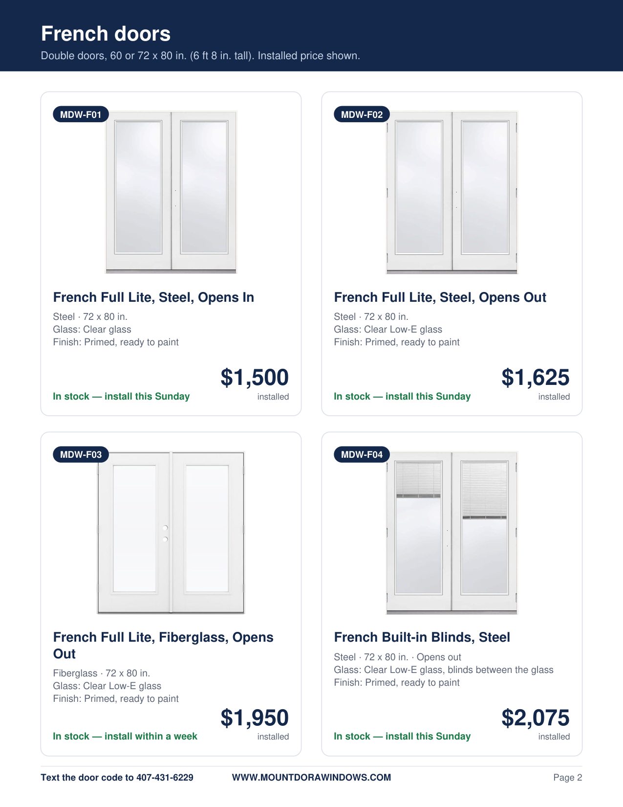 Mount Dora Windows french doors catalog page 2