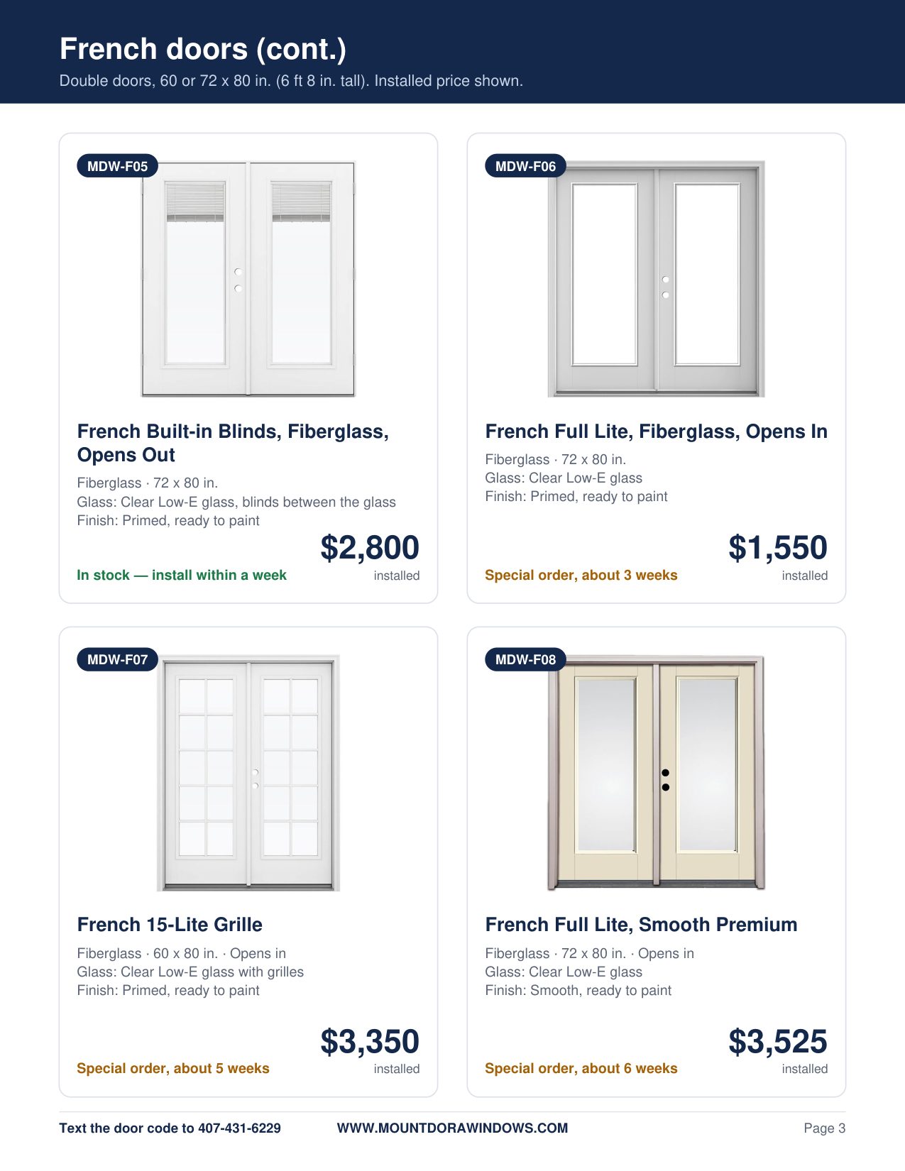 Mount Dora Windows french doors catalog page 3
