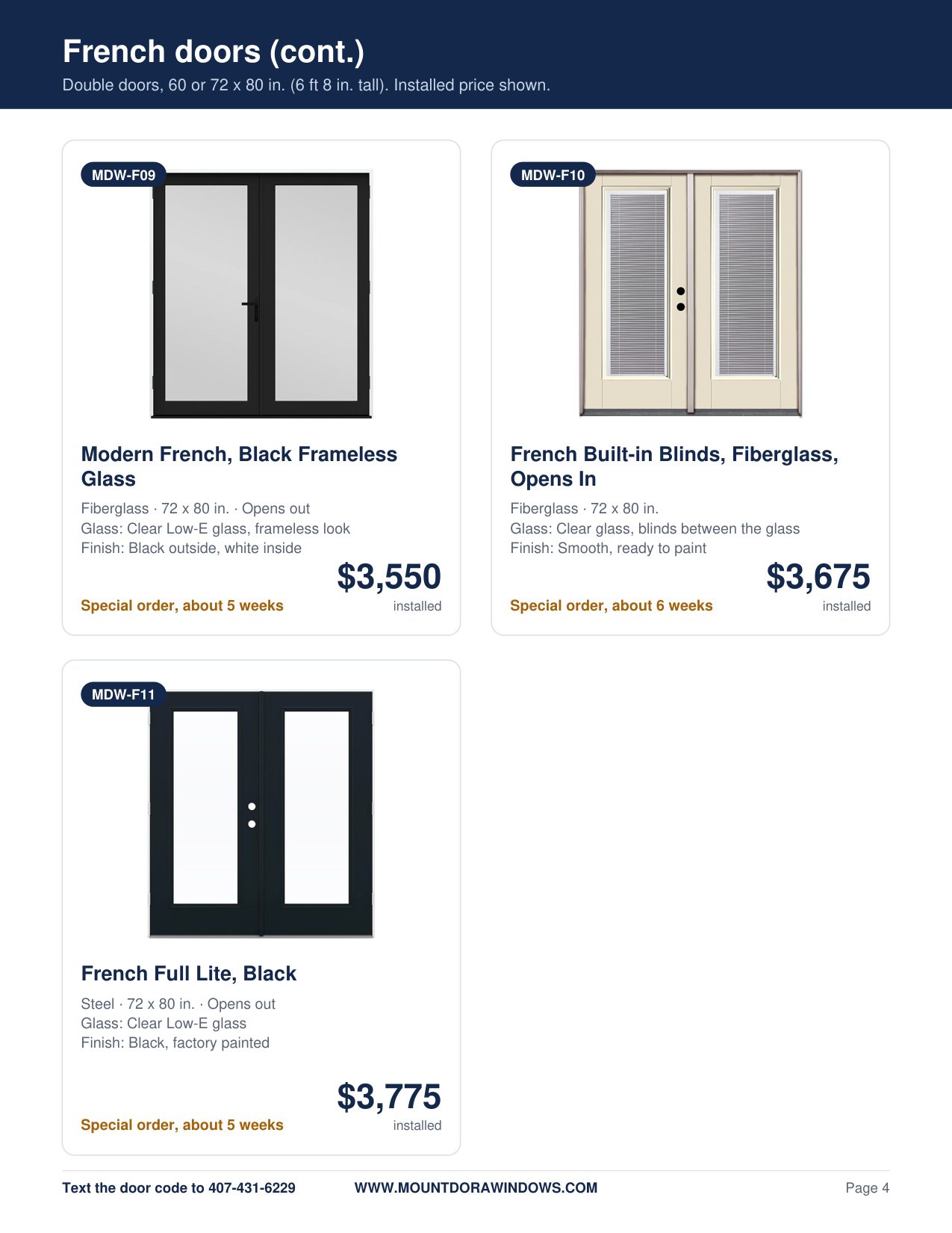 Mount Dora Windows french doors catalog page 4