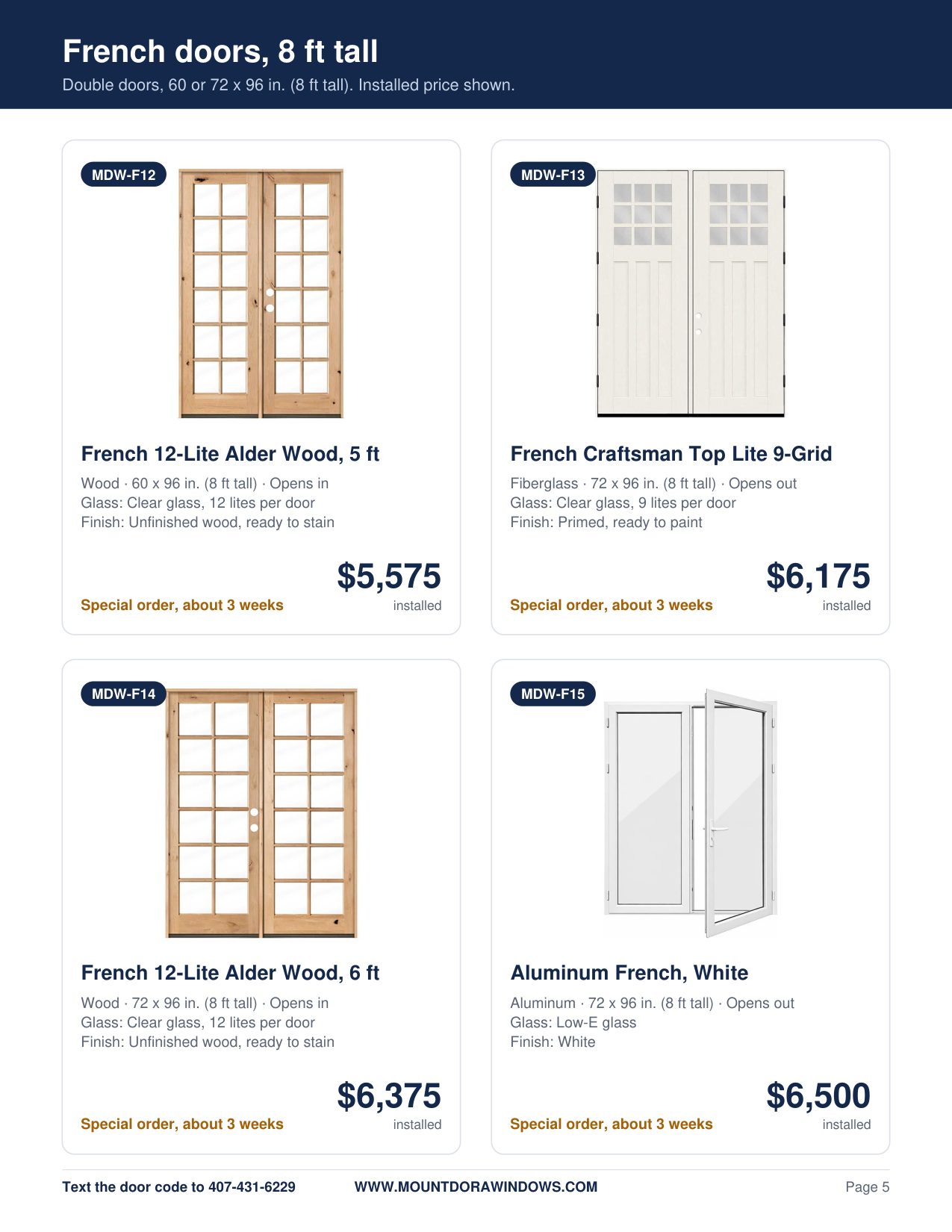 Mount Dora Windows french doors catalog page 5