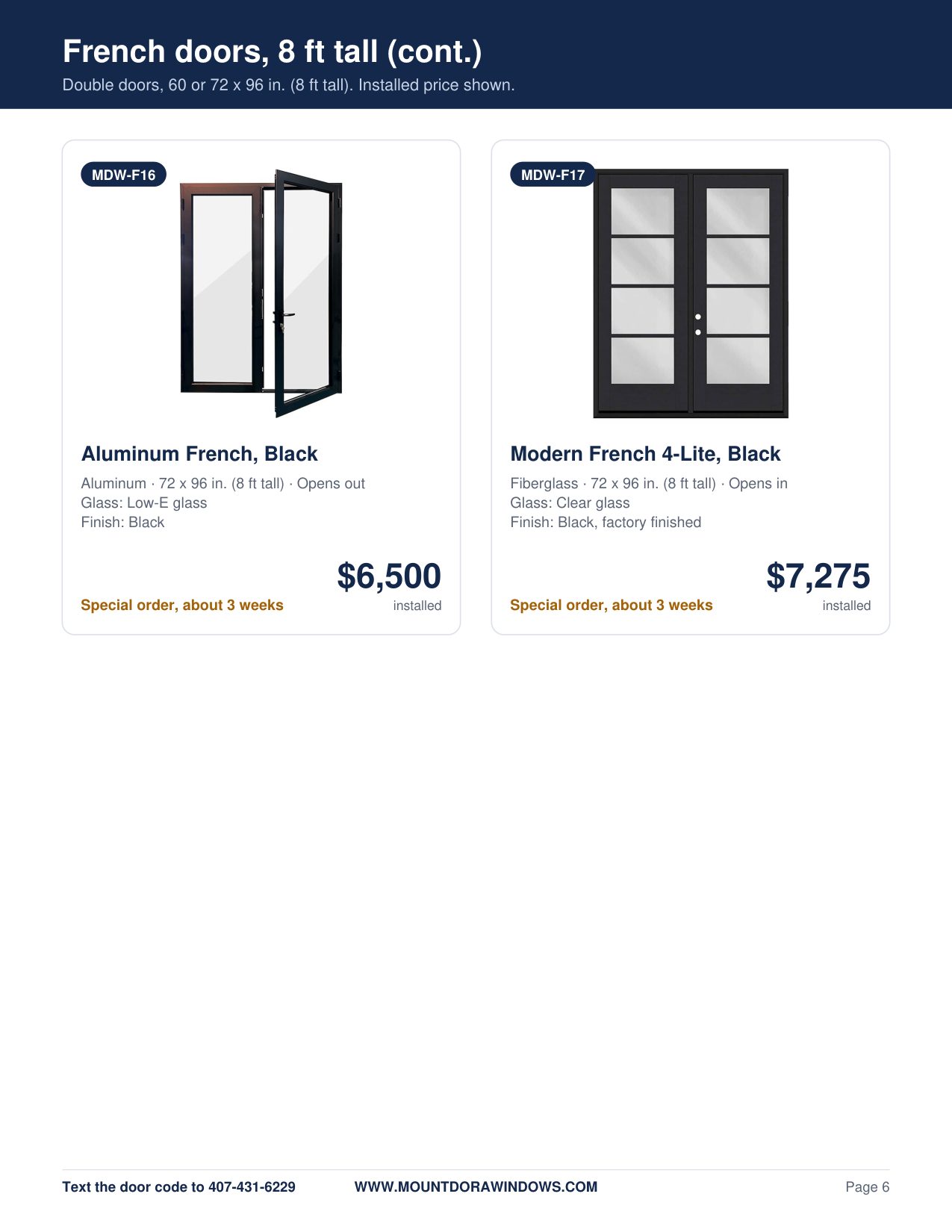 Mount Dora Windows french doors catalog page 6
