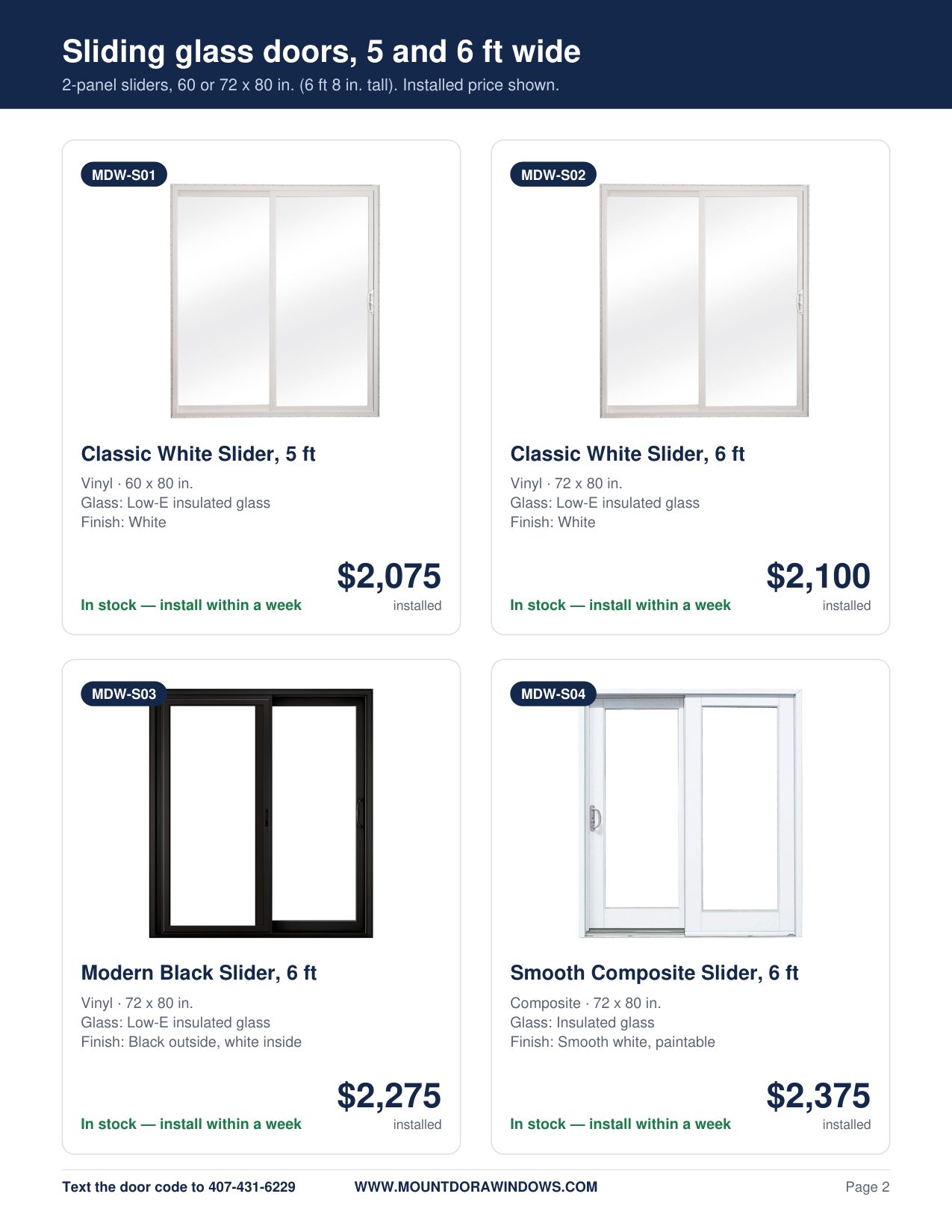 Mount Dora Windows sliding glass doors catalog page 2