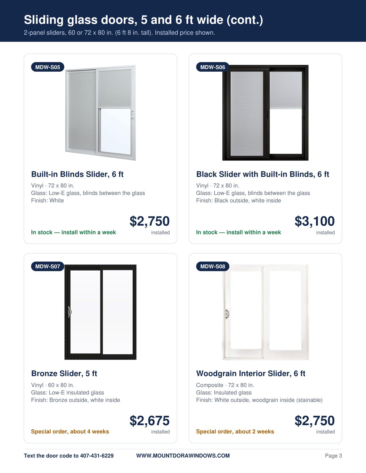 Mount Dora Windows sliding glass doors catalog page 3