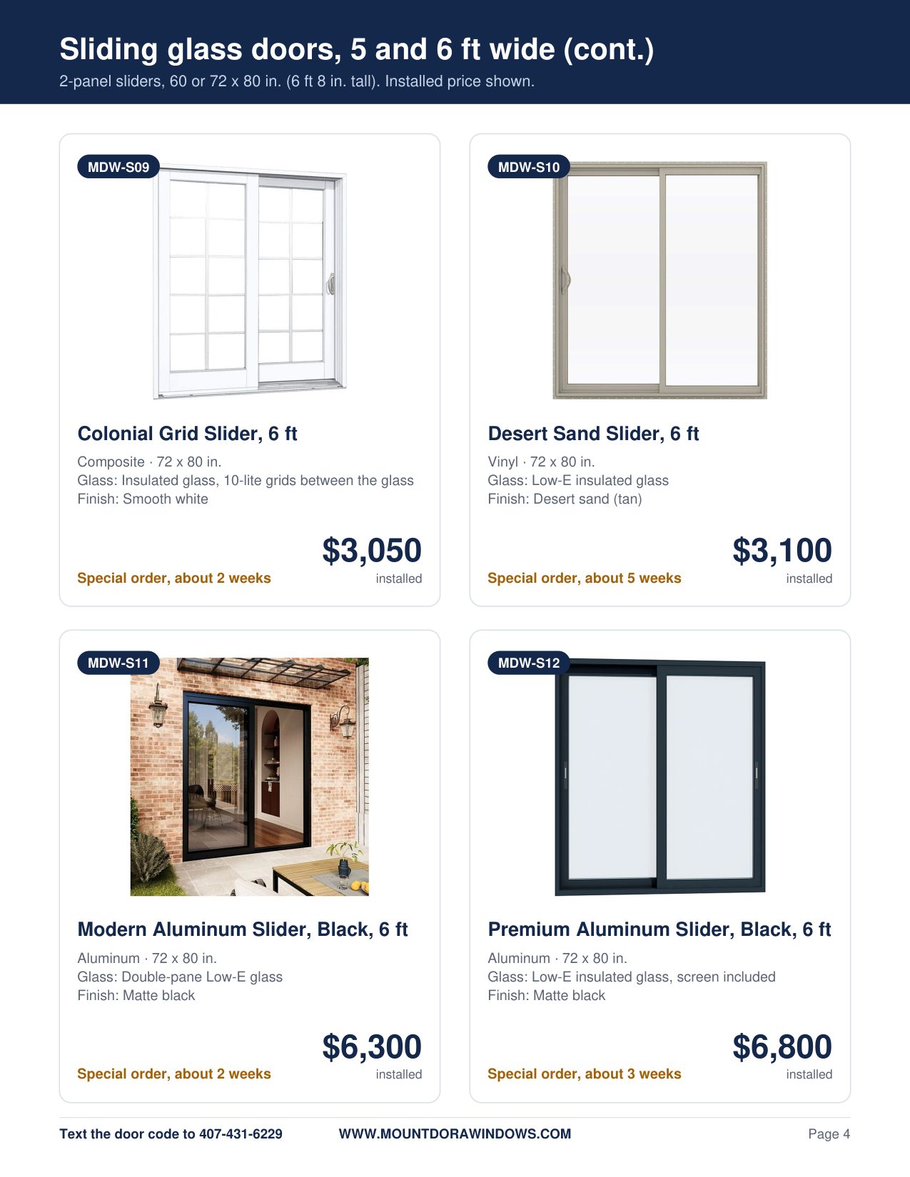 Mount Dora Windows sliding glass doors catalog page 4