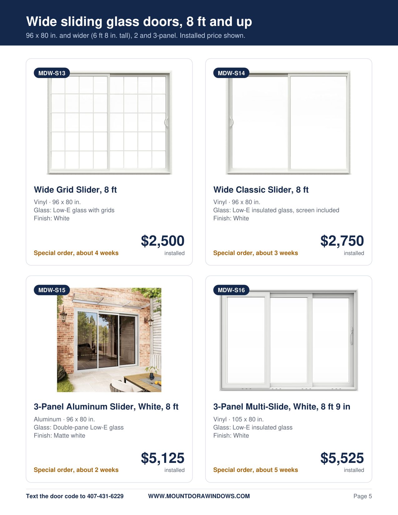 Mount Dora Windows sliding glass doors catalog page 5