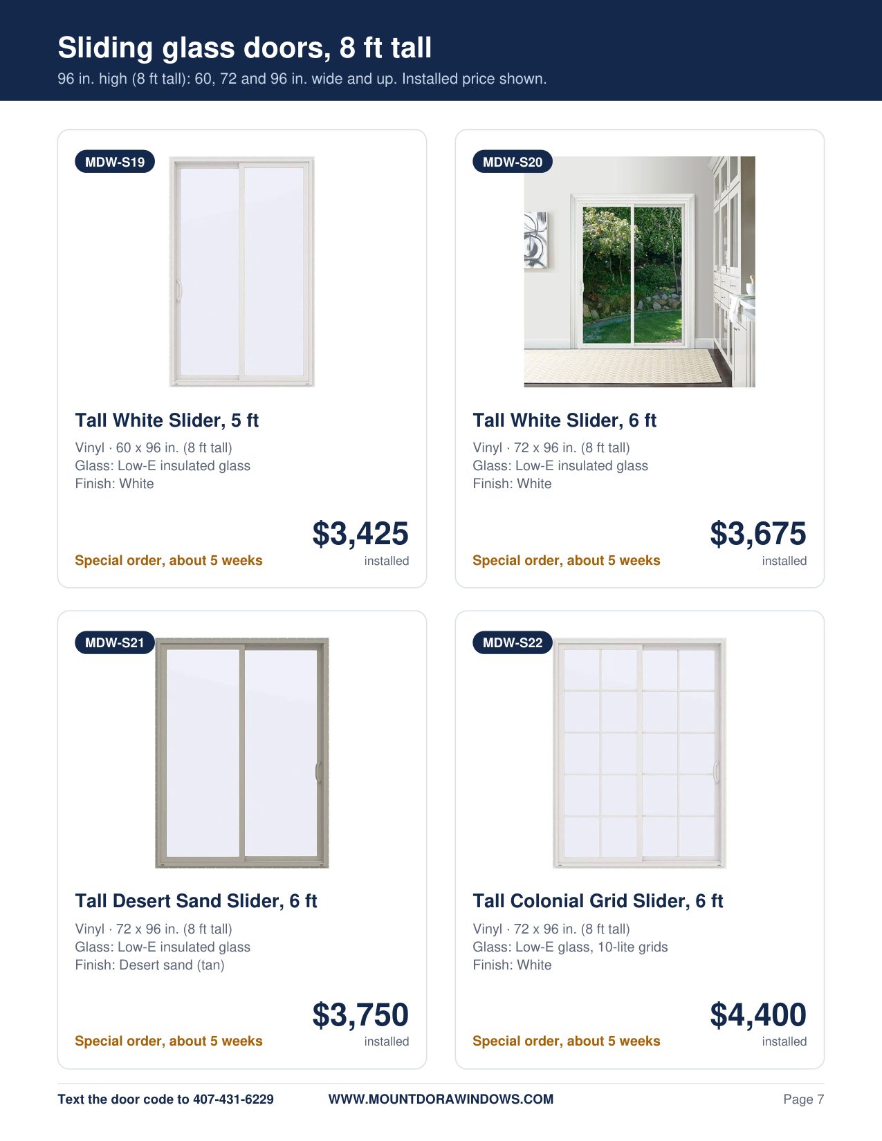 Mount Dora Windows sliding glass doors catalog page 7