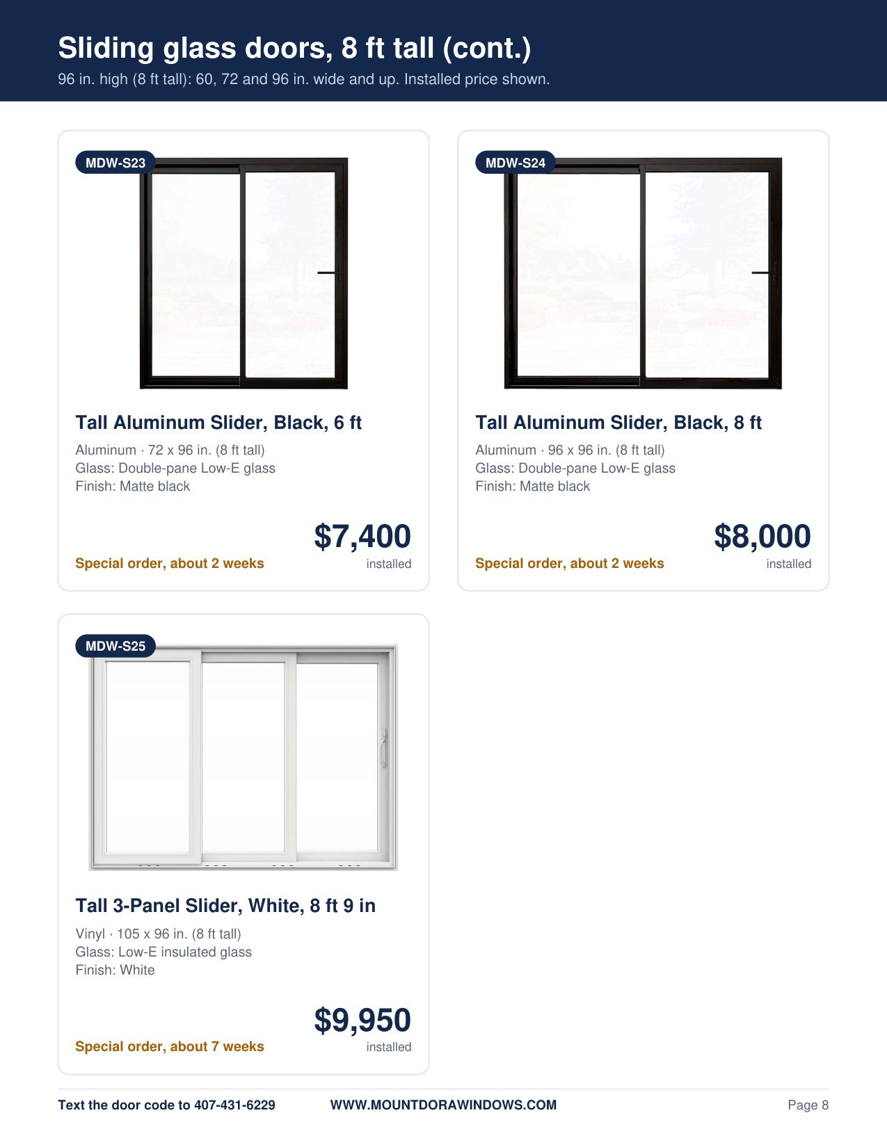 Mount Dora Windows sliding glass doors catalog page 8